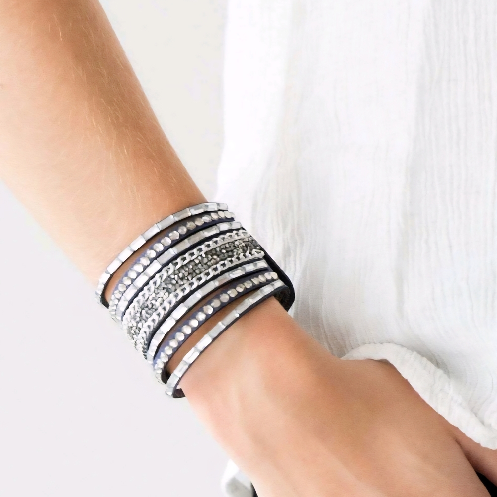 Multi-Row Silver Beaded Wrap Bracelet